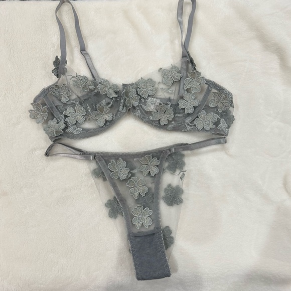 Appliques Sheer Mesh Underwire Set - Picture 4 of 7